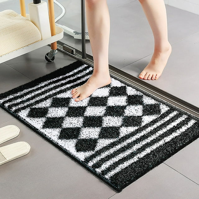 Lydiaunistar Tapis de Bain Antidérapants Absorbants pour Salle de Bain, Tapis de Sol Épais en Polyester Floqué, Tapis d'Entrée Doux Lavable en Machine, Tapis de Pied Rayé Gris Bleu Marron