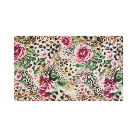 Leopard Bath Rugs - MKHERT Funny Striped Leopard and Flower Floral Doormat Rug Home Decor Floor Mat Bath Mat 30x18 inch