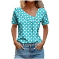 thumbnail image 2 of HOMBOM Casual Women Blouses Dressy Blue V Neck Polka Dot Asymmetrical Collar Lapel Short Sleeve T-shirt S, 2 of 6