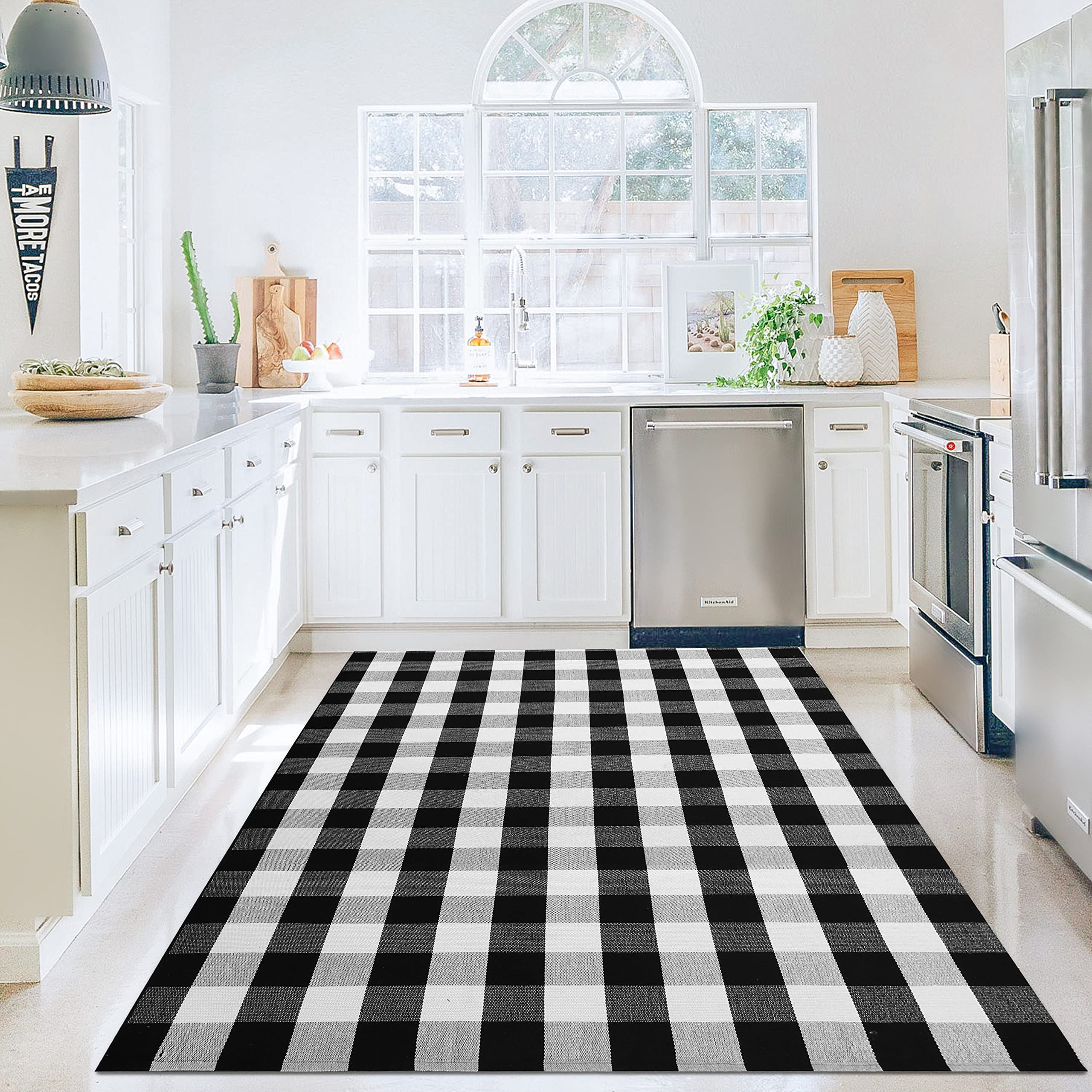 Soft Kitchen Rug Pumpkin Car Black And White Plaid Padded - Temu