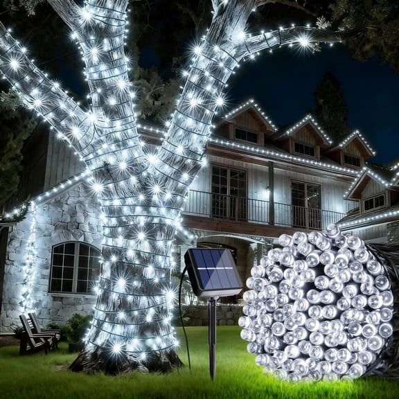 Solar Christmas Lights Outdoor Waterproof 33Ft 100 LED Fairy String Lights with Memory Party Christmas Tree Garden Decorate