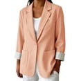 thumbnail image 6 of Vinsonshop Blazer for Women Dressy Casual Single Button Suit Jacket Long Sleeve Striped Cuff Work Office Professional Lightweight Cardigan Coat Pink M, 6 of 8