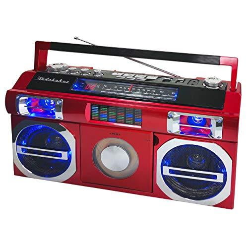 Riptunes Boombox Radio Cassette Player Recorder, AM/FM -SW1/SW2 Radio,  Wireless Streaming, USB/Micro SD Slots, Aux in, Headphone Jack, Classic 80s
