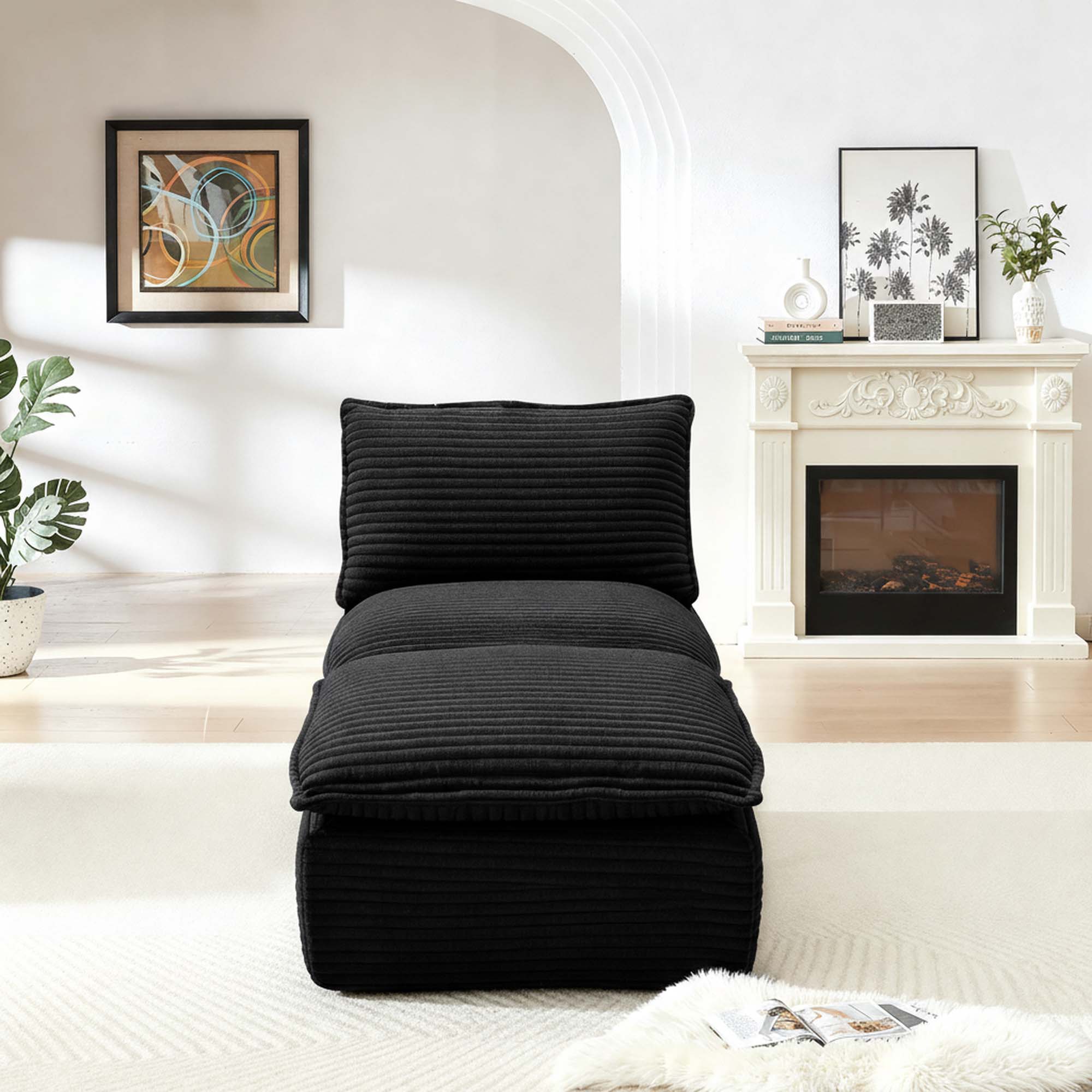 Miniyam 30.7" * 70"* 35.43" Corduroy Chaise for Sectional Sofa, Can be Freely Combined, Dark Gray