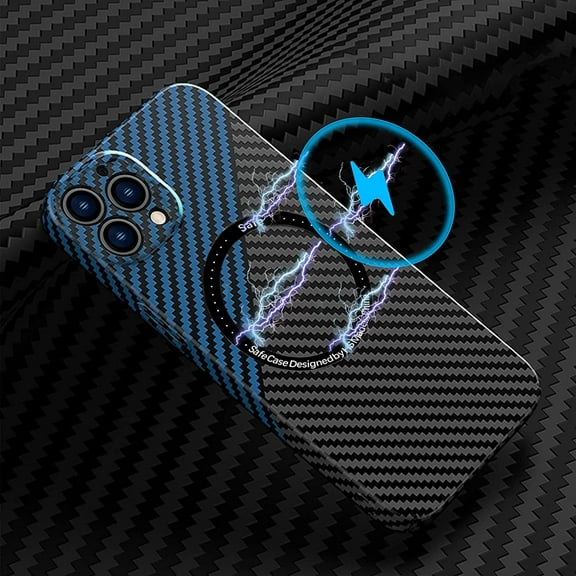 Carbon Fiber Case Compatible with iPhone 14 Pro Compatible with Magsafe Case, Ultra Slim Carbon Fiber Texture Case Compatible with iPhone 14 Pro Thin Magnetic Case Support Wireless Charging-BlackBlue