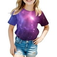 thumbnail image 2 of Toddler Girls Tops & T-Shirts 3D Galaxy Print Crew Neck Short Sleeve Glitter Carnival Tshirts Holiday Wear,Black,3-4 Years, 2 of 3