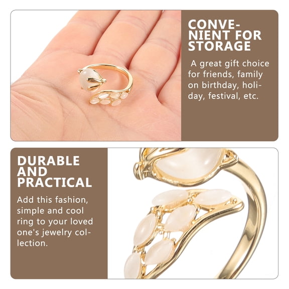 UPOUART Golden Adjustable Open Ring with Rhinestones for Women Suitable for Various Occasions