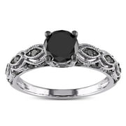 JEENJEWELS 1.25 Carat Round Black Diamond Engagement Ring for Women in White Gold, Limited Time Sale Under 300