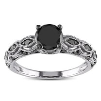 1.25 Carat Round Black Diamond Engagement Ring for Women in White Gold, Limited Time Sale Under 300