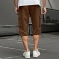 thumbnail image 4 of LIIPEE Mens Cargo Pants Spring Summer Comfort Versatile Solid Color Elastic Waist Drawstring Calf-Length Pants With Pockets Man Trendy Daily Indoor Outdoor Pants,Coffee,Xxl, 4 of 6