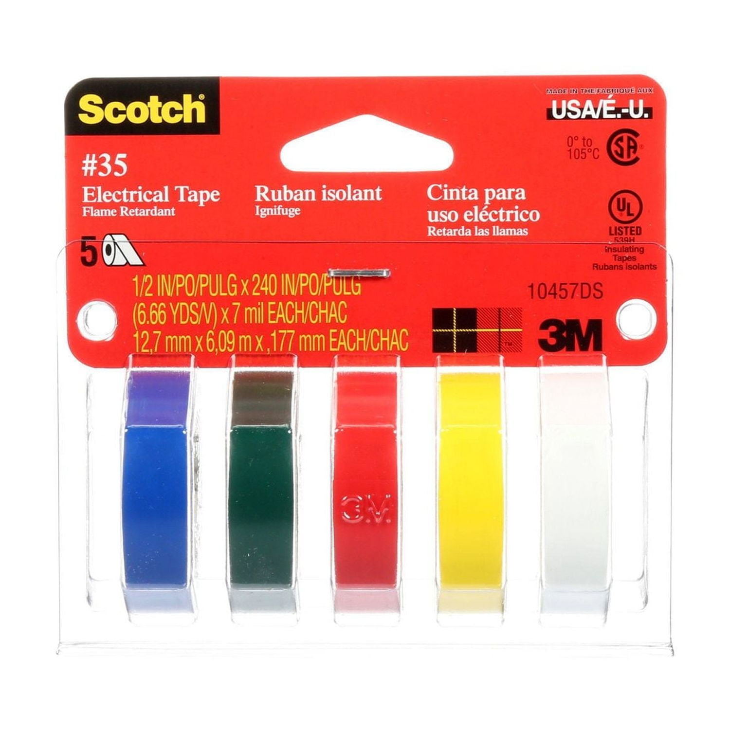 Les Rubans isolants en vinyle 35 Scotch® colorés 10457DS, couleurs assorties