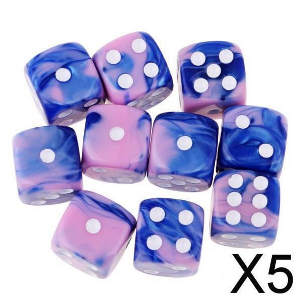 Dados de juego Baoblaze 5x6 Lados 16 mm para juegos de mesa y Enseñanza de matemáticas Rosa + Azul 5 piezas