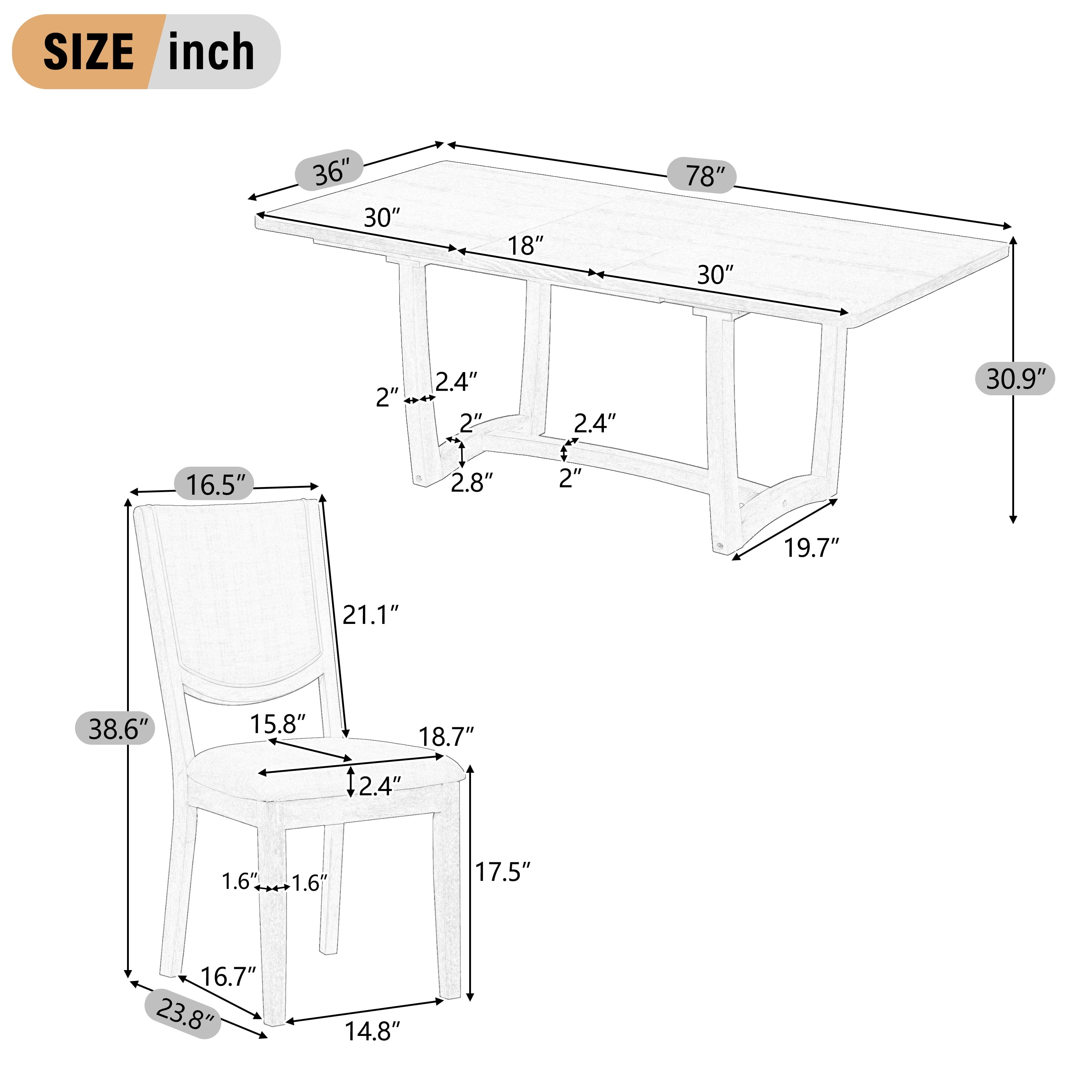 7-Piece Dining Table Set for 6, 60"-78" Rectangular Extendable Table with 6 Upholstered Chairs
