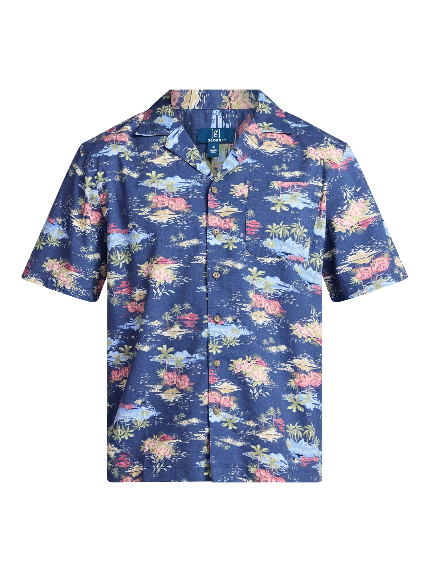George Men's Relaxed Fit Linen Blend Camp Shirt with Short Sleeves, Sizes S-5XL, LT-3XLT