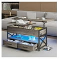 Lift Top Coffee Table with LED Light, Power Outlets, and Storage Shelf