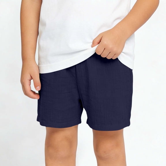 Amidoa Boys Solid Color Cargo Shorts – Elastic Waist Baggy Summer Casual Shorts,Navy,3T