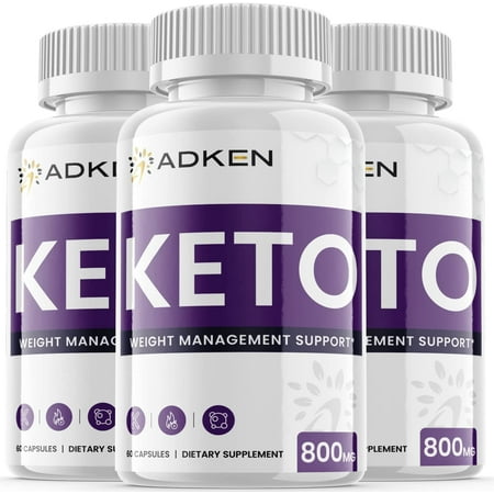 (3 Pack) Adken - Keto Weight Loss Formula - Energy & Focus Boosting Dietary Supplements for Weight Management & Metabolism - Advanced Fat Burn Raspberry Ketones Pills - 180 Capsules