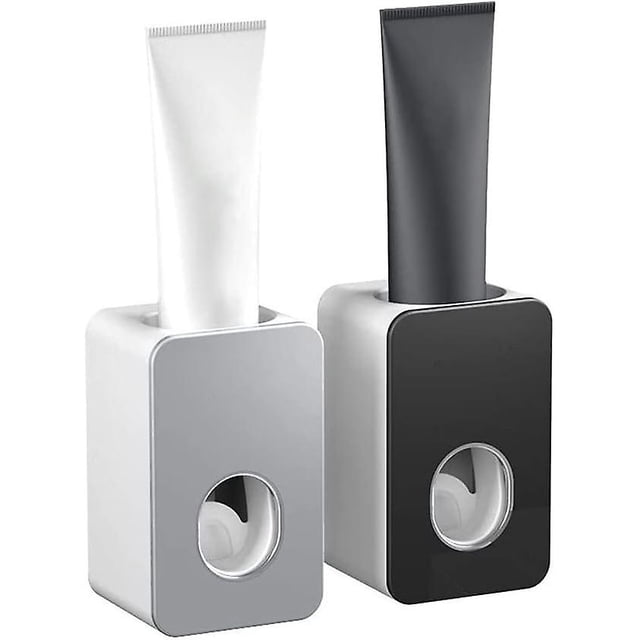Juego de exprimidor automático de pasta de dientes de pared BRI negro y gris 2 piezas