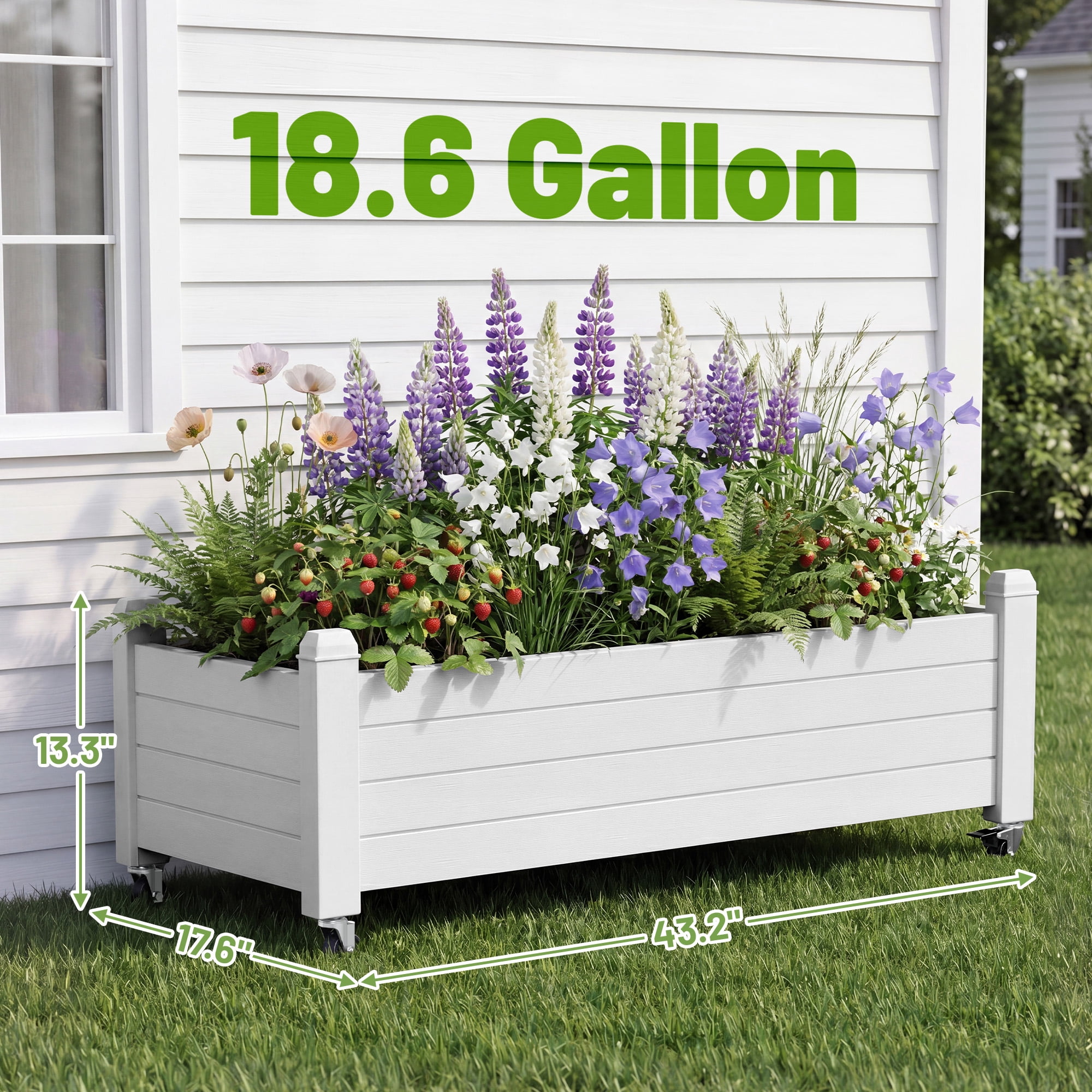 Nihsuao Mobile Raised Garden Bed with Lockable Wheels, Weather-Resistant Wood-Grain Planter Box for Patio, Balcony, Herb & Vegetable Growing, White