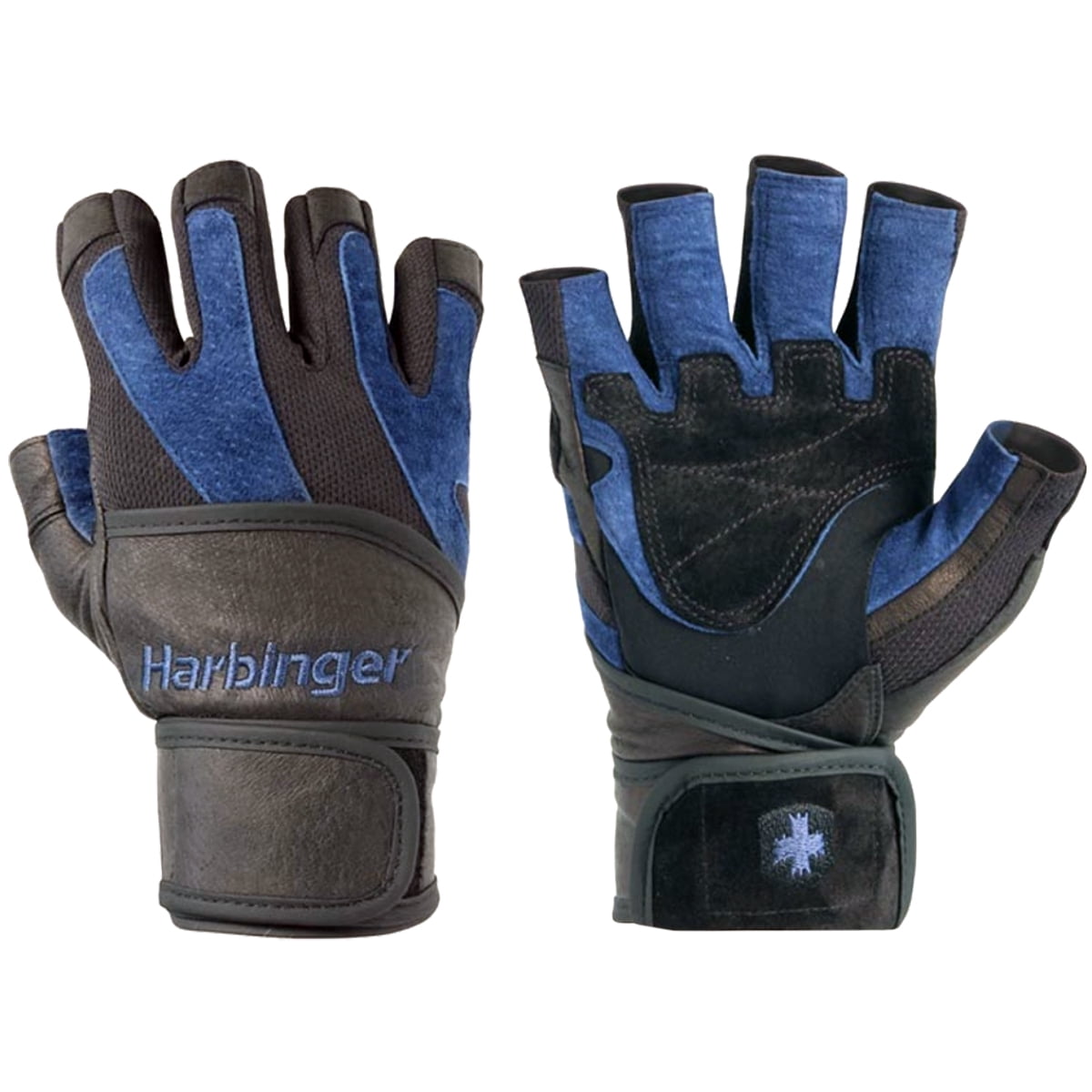 Harbinger 1250 Ventilated Training Grip Wrist Wrap Gloves Black/Blue