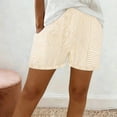 thumbnail image 2 of Women's Striped Summer Shorts With Pockets, Mid Waisted Loose Fit Pleated Casual Beach Shorts, Soft Stretchy Polyester Spandex Drawstring | TruHer,Yellow S, 2 of 9
