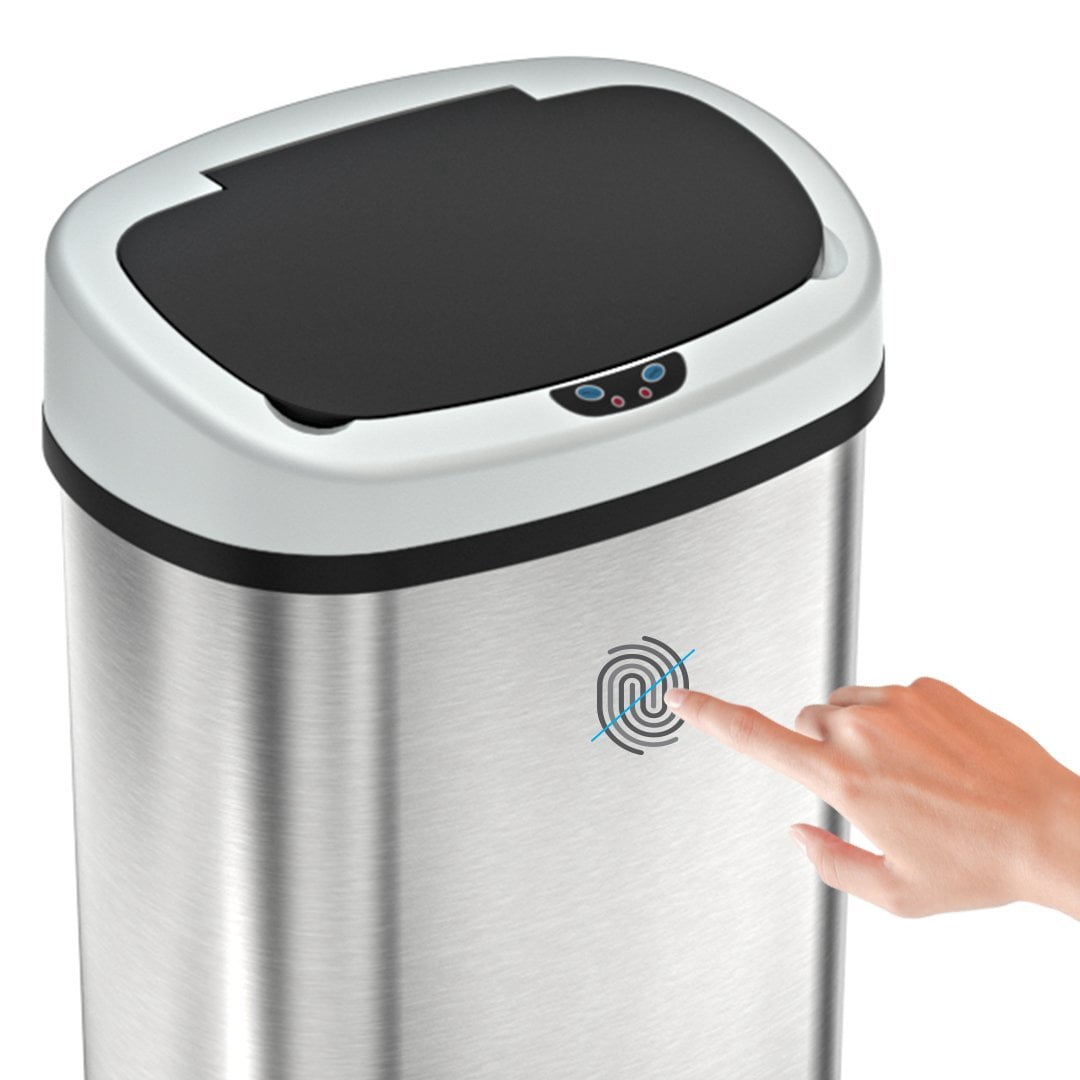 SensorCan Automatic Touchless Sensor Kitchen Trash Can with AC Adapter and Odor Filter Kit - Stainless Steel  13 Gallon / 49 Liter  Oval Shape