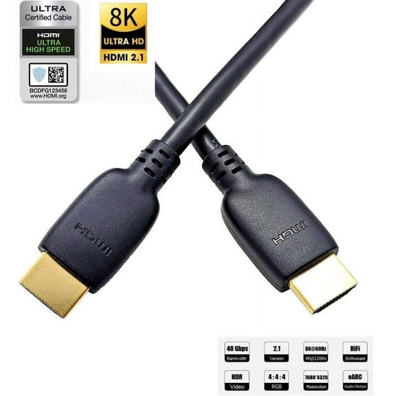 6FT HDMI 2.1 Ultra High Speed 48Gbps 8K@60Hz 4K@120Hz Ultra HD HDR 4K HDMI 2.1