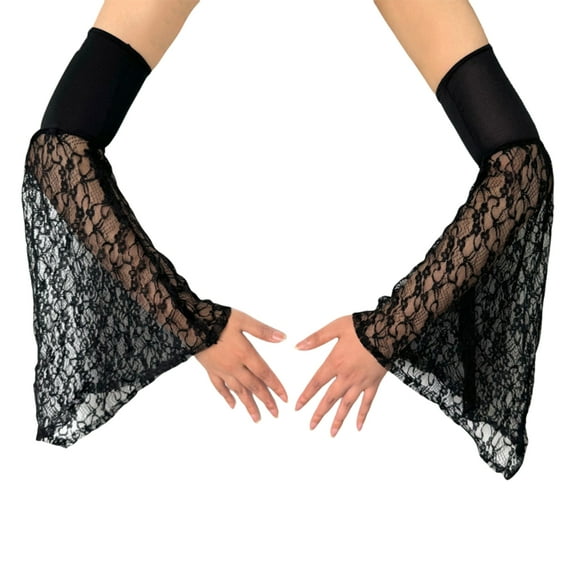 Sinyiin Lace Black Wedding Arm Sleeves Stretchy Breathable Fabric for Bridal Party