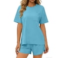 thumbnail image 6 of Two Piece Short Sets for Women Casual Summer Pajama Set Short Sleeve Crew Neck Lounge Matching Set, 6 of 6