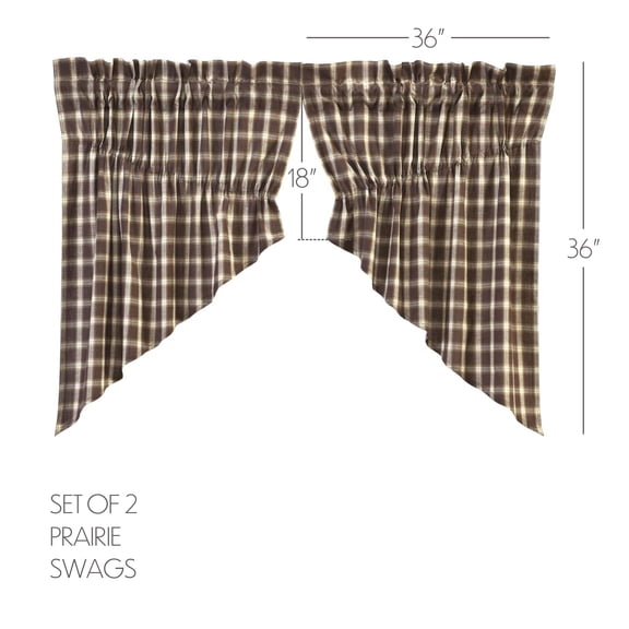 VHC Brands Rustic & Lodge Farmhouse Kitchen Window Curtains-Rory Prairie Swag Pair, 36x36x18, Chocolate Brown