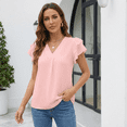 thumbnail image 7 of SOMER Womens Dressy Shirts Ruffle Short Sleeve V Neck Work Blouse Business Casual Summer Cute Tops 2025 Pink L, 7 of 7