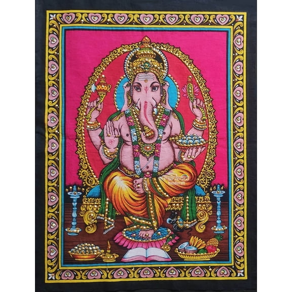 Lord Ganesha Tapestry Ganesh Wall hanging Indian Sacred Hindu Spiritual Print Poster 17 x 22 Inch