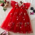 thumbnail image 3 of MEZZALL Toddler Girls Sleeveless Embroidered Flowers With Wing Tie Holiday Dress Dance Party Dresses Sundress Soft Sundress, Red, 3-4 Years, 3 of 5