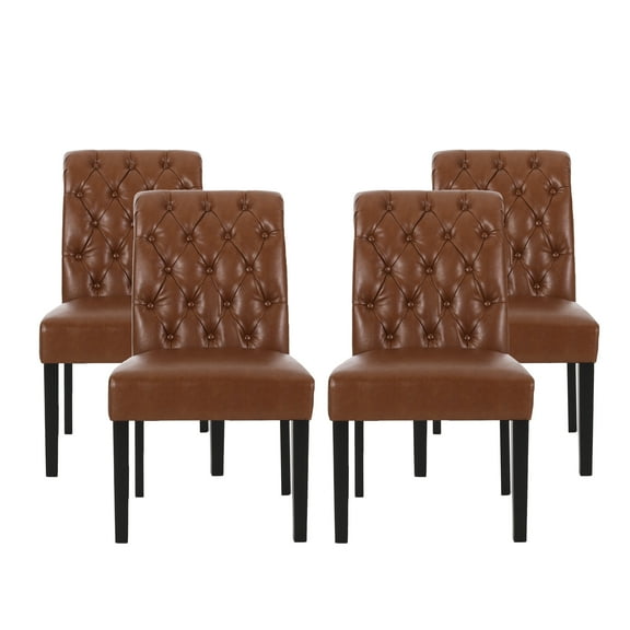 Noble House Cullon Contemporary Faux Leather Dining Chairs, Set of 4, Cognac Brown