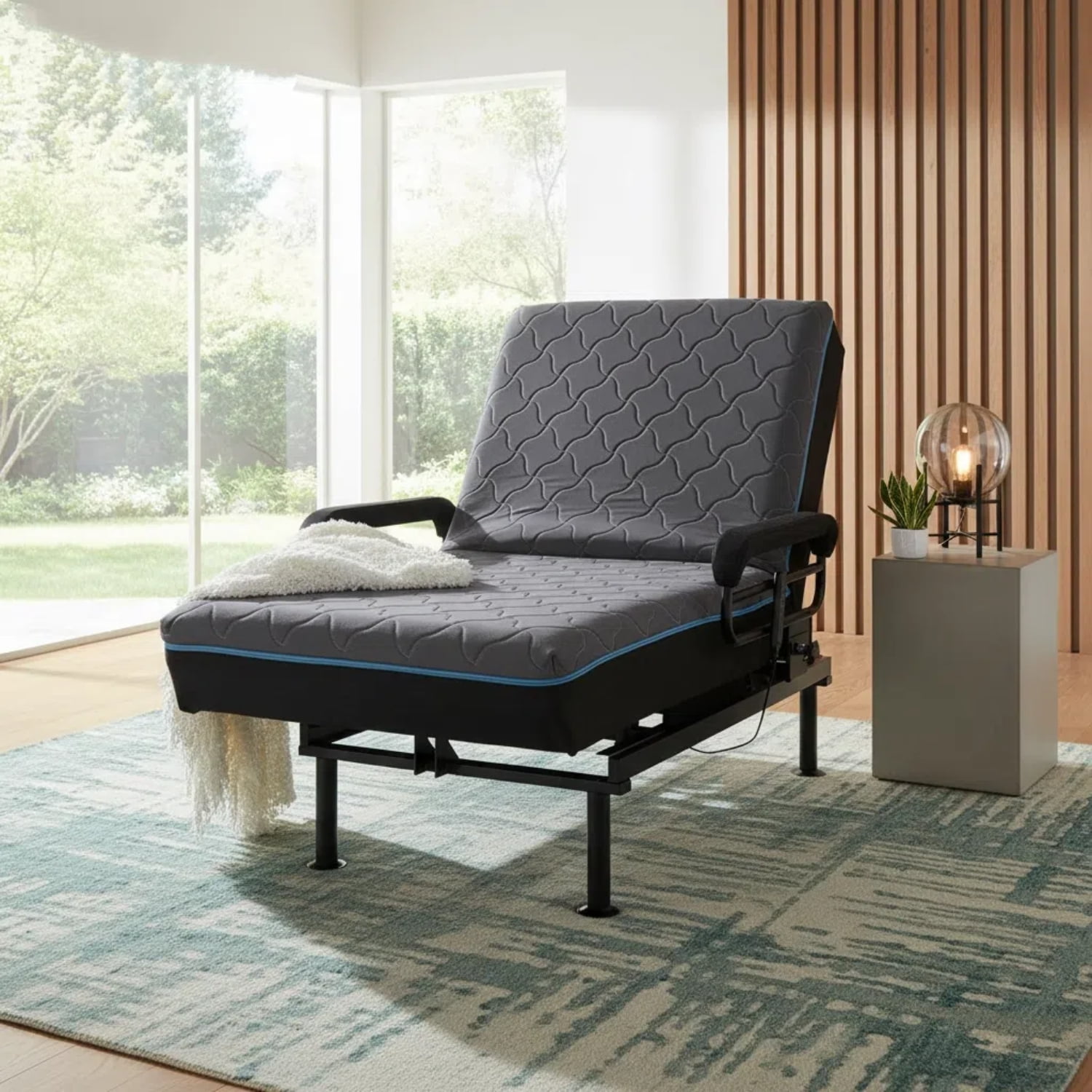 Seniors and Elderly Electric Sit to Stand Lift Assist and Wireless Remote Adjustable Bed Frame, Twin Size