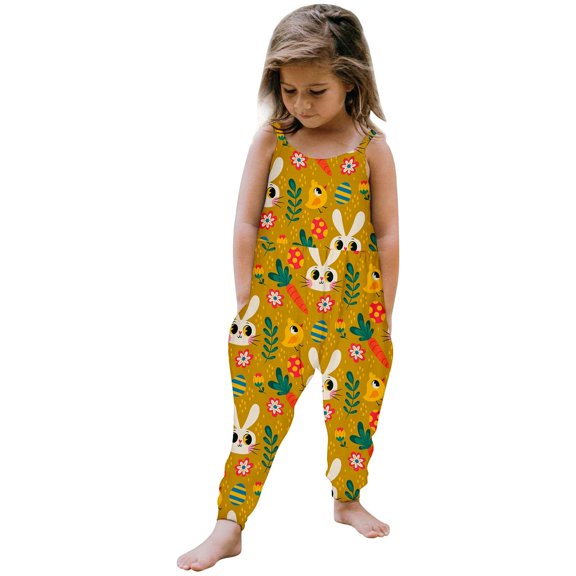 Tfken Girls Jumpsuit Summer Sleeveless Graphic Comfy Casual Jumpsuit Soft Daily Wear Children Trendy Clothes Size 2-3 Years Multicolor