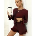 thumbnail image 2 of Purcoar 2 Piece Women Lounge Outfits Solid Color Basic Knit Sweater Set With Pocket Shorts, 2 of 6