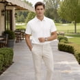 thumbnail image 5 of AZoiNM Men's Relaxed Fit Short Sleeve Polo Shirt, Casual Solid Performance Golf Polo with Seam Details, 5 of 12