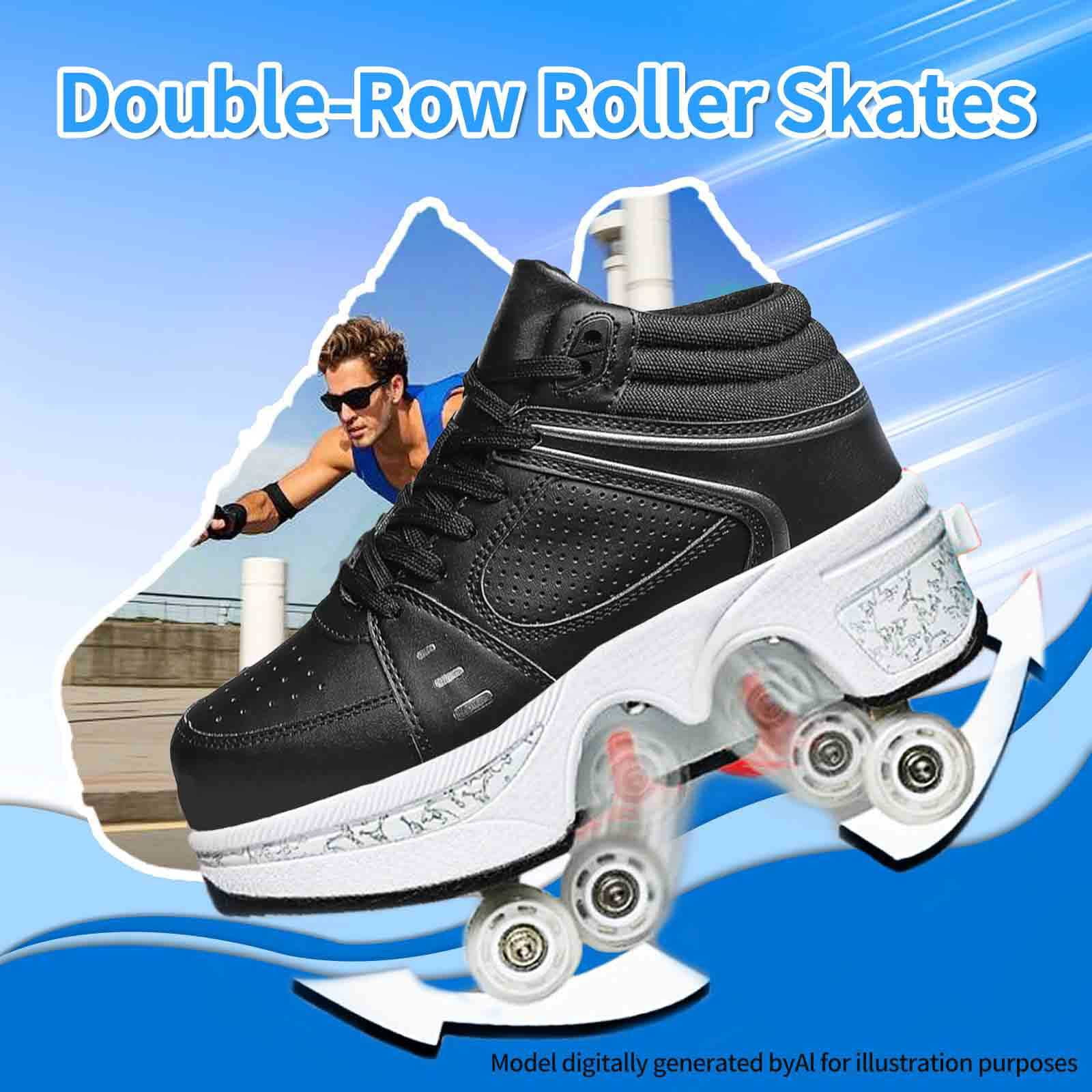 Roller Skate Shoes for men,Double-Row Deform Wheel Shoe Skate,Shoes with Wheel,2-in-1 Adult Parkour Roller Shoes Suitable for Outdoor Fun, Fitness