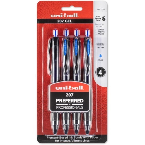 uni-ball 207 0.7mm Gel Pens Medium Pen Point - 0.7 mm Pen Point Size - Refillable - Retractable - Blue Gel-based Ink - Plastic Barrel - Tungsten Carbide Tip - 4 / Pack
