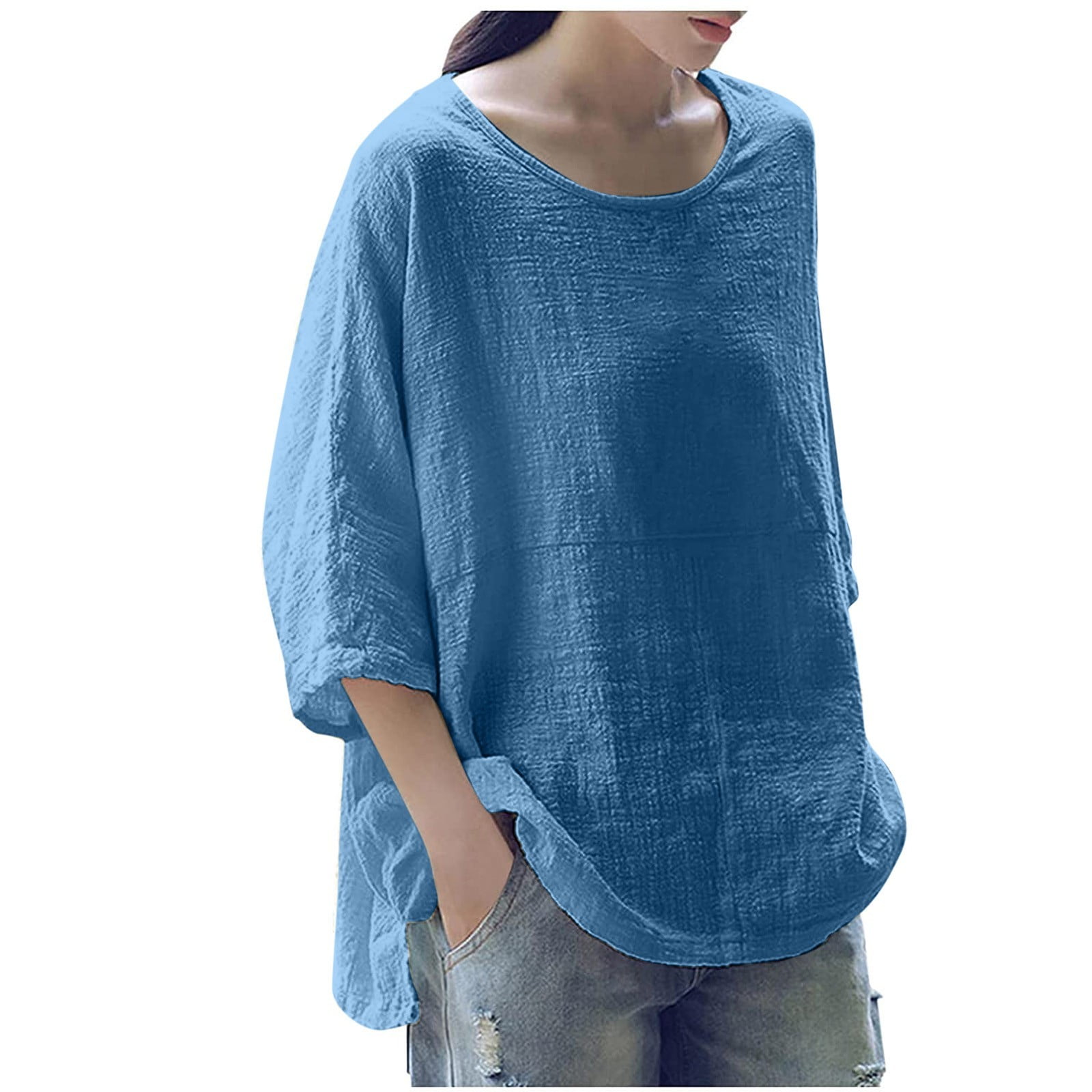 tklpehg Plus Size Tops for Women Casual Round Neck 3/4 Sleeve Tunic ...