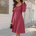 thumbnail image 2 of Xdegoge Knit Ribbed Dress for Women Long Sleeve A Line Midi Dresses with Crew Neck and Fitted Waist, Casual Office Wear, 2 of 7