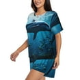 thumbnail image 2 of Fuzoiu Ocean Dolphin Fish School Print Women's Short-Sleeved Pajama Set,Lounge Sleepwear Set,Womens Pajama Sets 2 Piece,Button-Up Top and Shorts with Pockets-3X-Large, 2 of 7