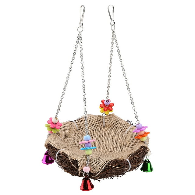 Nido De Ratán Para Pájaros, Columpio Para Pájaros, Perca De Pie, Jaula De Juguete, Hamaca Con Campanas, Juguete Nido Con Campanas, Pájaros Para Mascotas, Loros, Animales