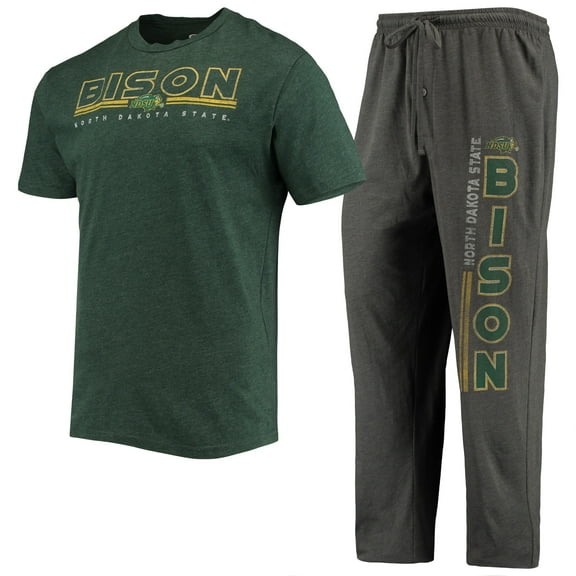 Men's Concepts Sport Heathered Charcoal/Green NDSU Bison Meter Top & Pants Sleep Set