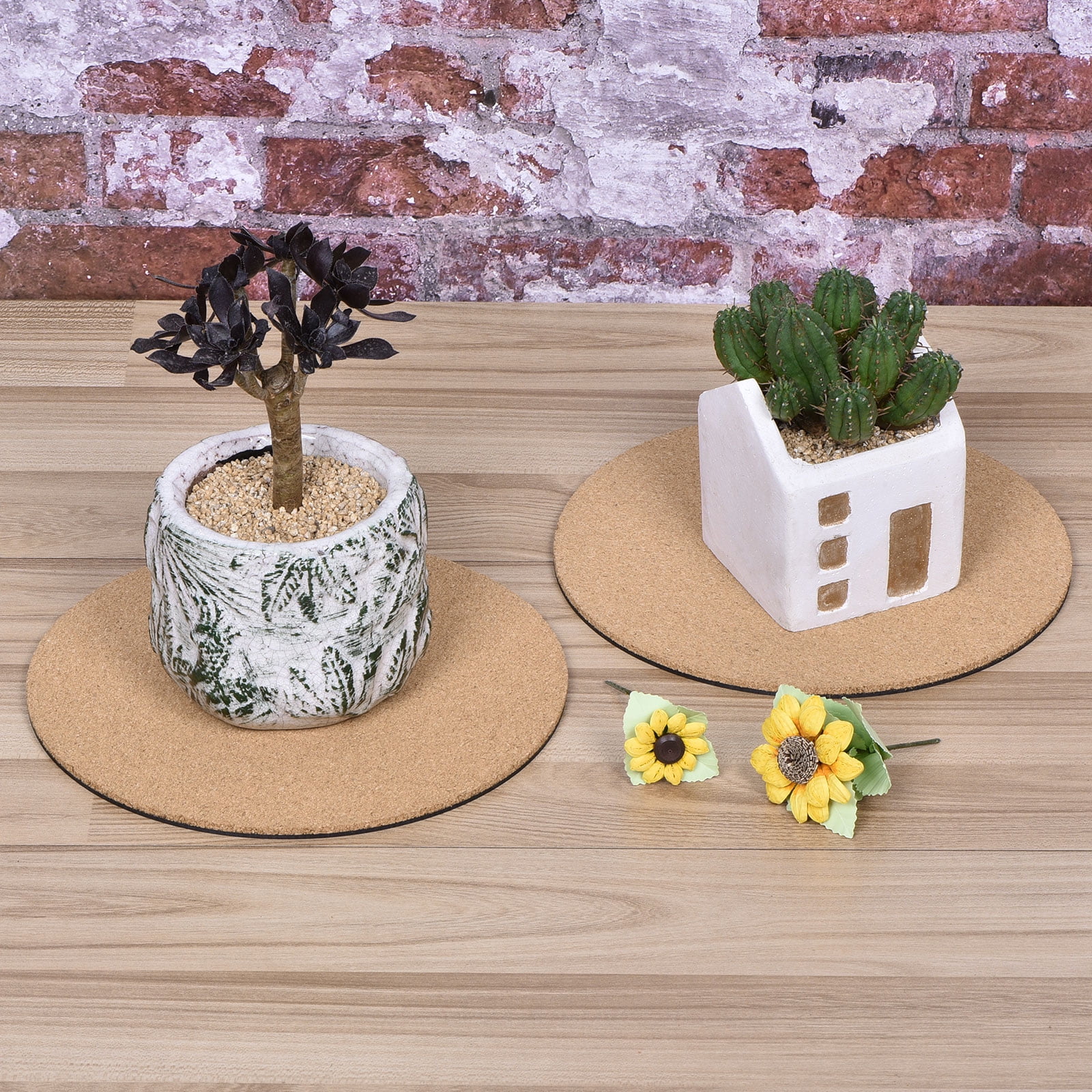 Unique Bargains Round Plant Saucers Plastic Cork Plant Mat for Home Garden Yellow 10"