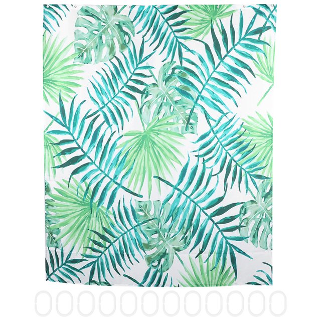 Cortina de ducha impermeable con patrón de hojas verdes, accesorio de cortina de baño de poliéster, 180x180cm