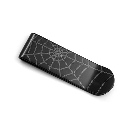 Black Seal Money Clip - Black Stainless Steel 2 Tone Goth Spiderweb Mens Money Clip