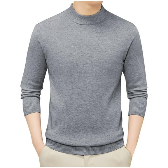Men's Solid Sweater Long Sleeve Mock Neck Knit Basic Pullover Base Layer Gray L