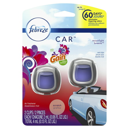 Febreze Car Air Freshener Vent Clip with Gain Scent, Moonlight Breeze, 2